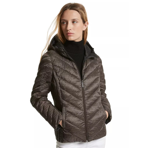 Michael Kors Puffer Jacket Reversible Quilted Nylon Signature Logo Packable Nwt - Picture 6 of 10